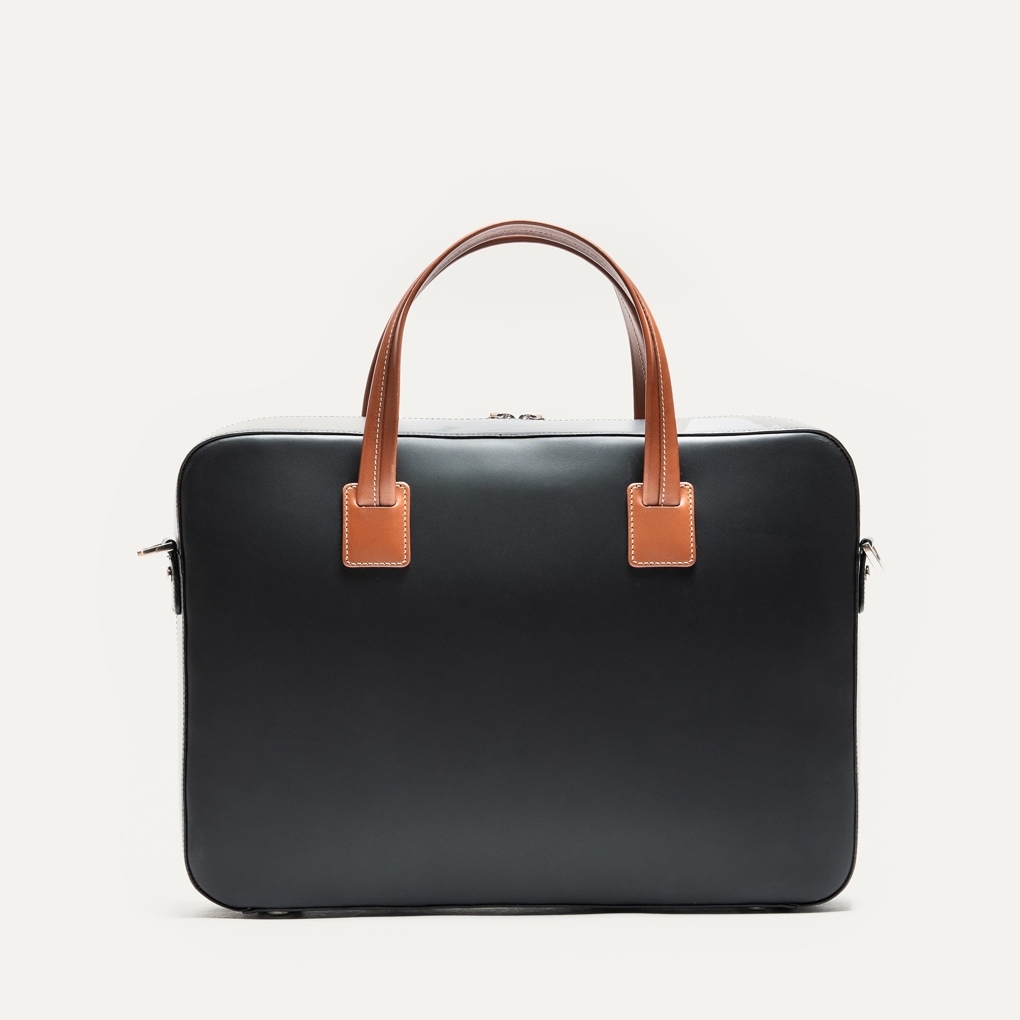 lundi Leather Briefcase | ALESSANDRO Black & Cognac