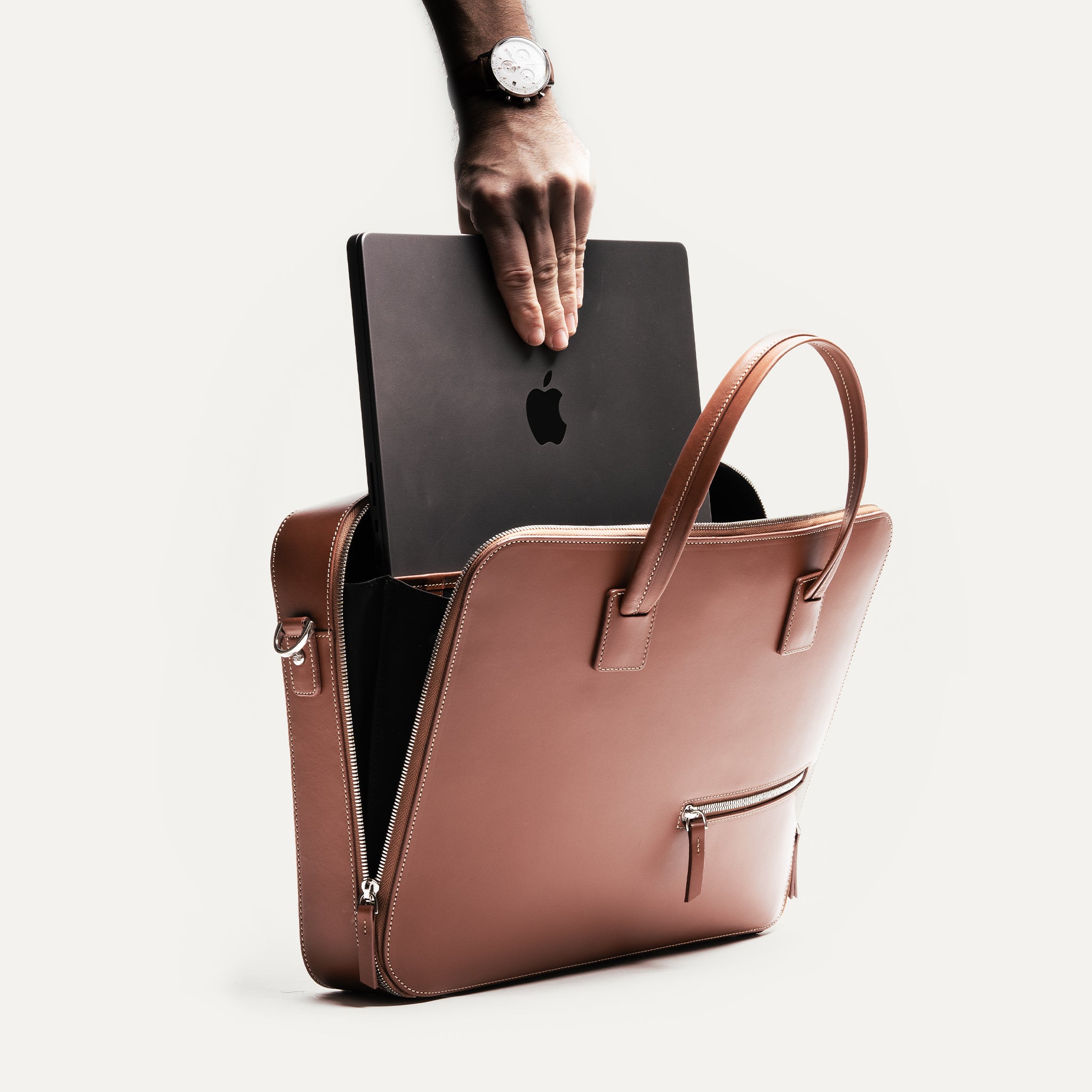 lundi Leather Briefcase | ALESSANDRO Cognac
