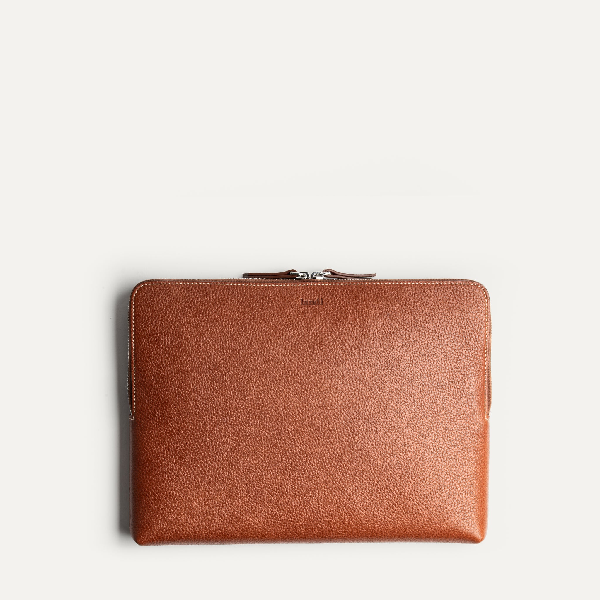 Pochette pour ordianteur 13 pouces et Ipad en cuir grainé cognac