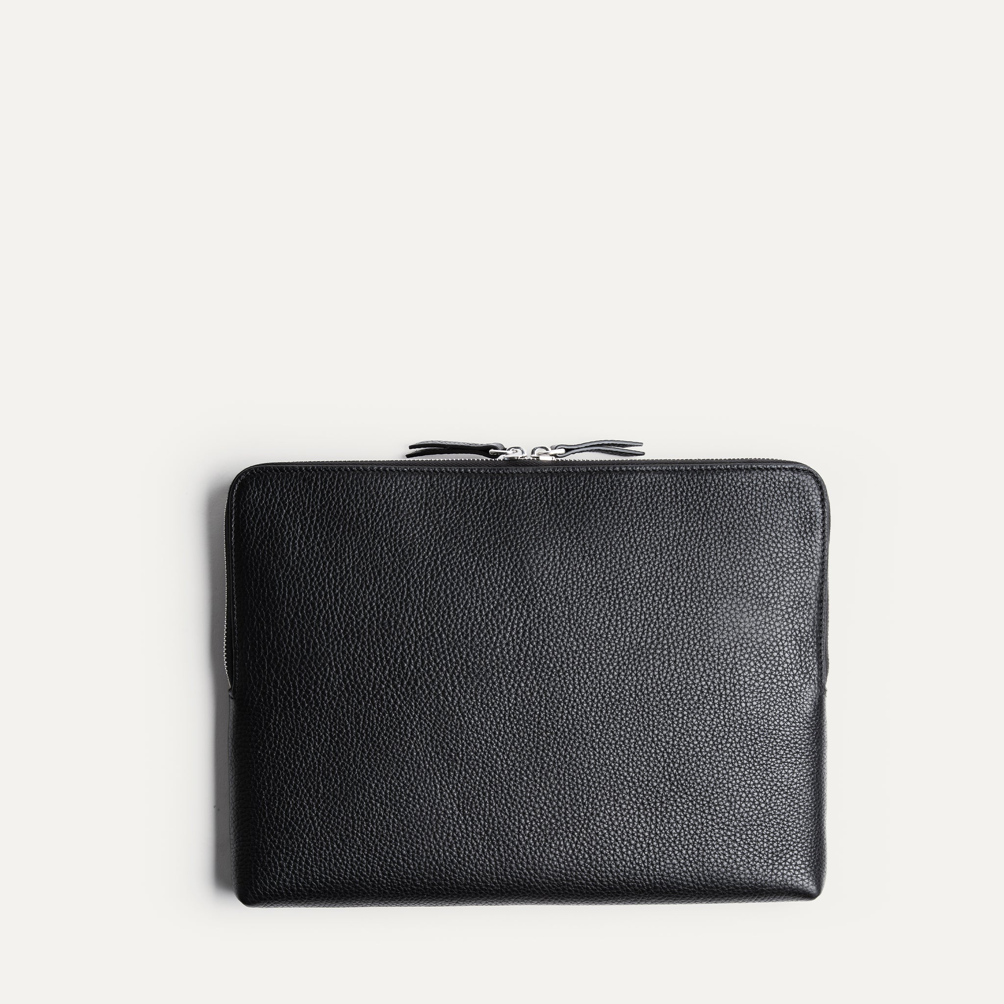 Pochette ordinateur en cuir grainé noir